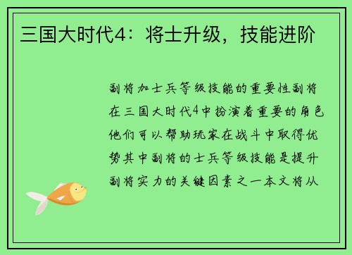 三国大时代4：将士升级，技能进阶